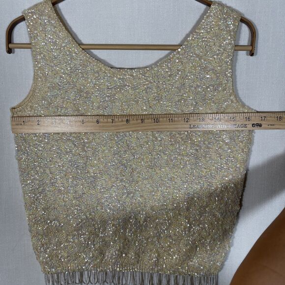 Vintage Hand-beaded tank top Iridescent handmade embellished 1960 blouse sequins - Picture 10 of 12